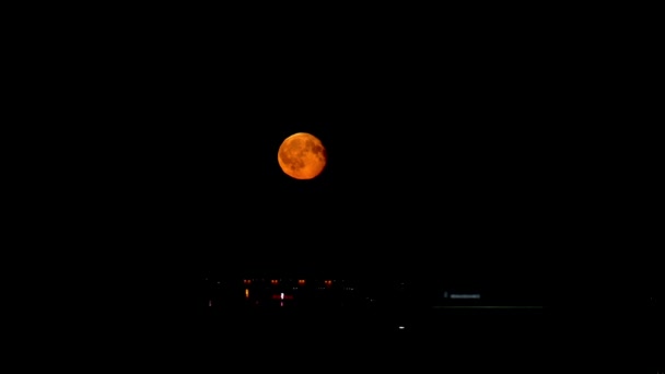 Luna grande sobre la ciudad, noche — Vídeo de stock