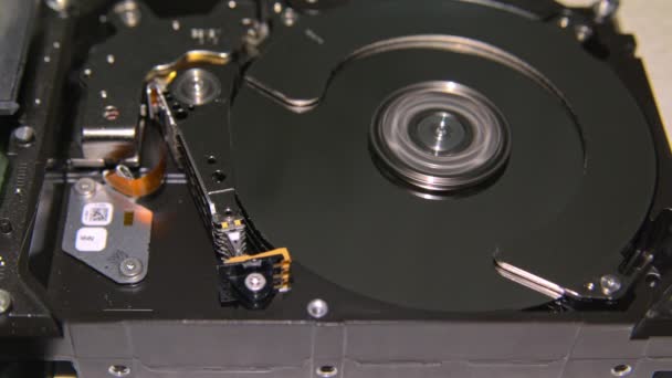 HDD - Sebuah Hard Disk Drive terbuka, hard drive terbuka nyata — Stok Video