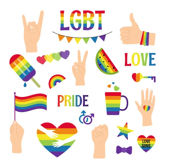 Raccolta di simboli della comunità LGBTQ clipart isolato. — Vettoriale Stock