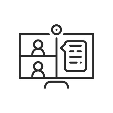 Bilgisayarda iki kişi konferans veriyor, online görüşme.