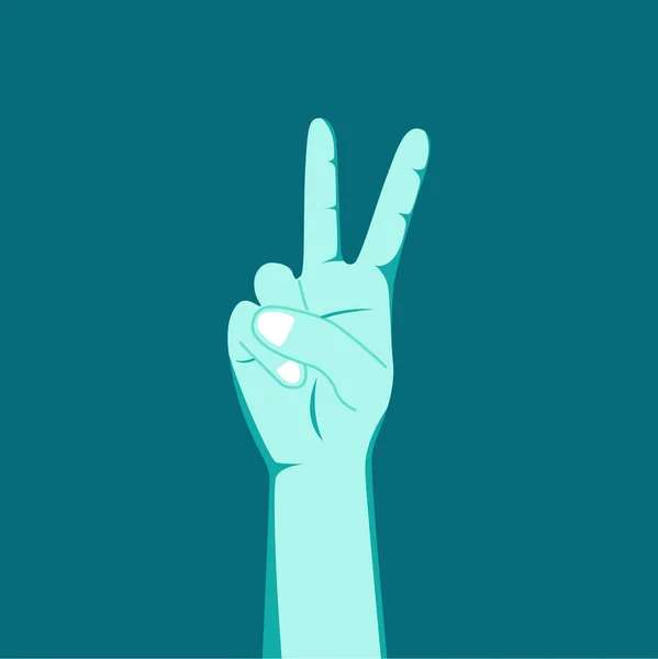 Hombre mano gesto paz signo V en azul — Vector de stock