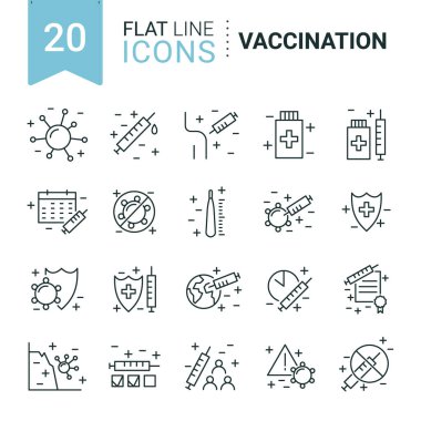 Aşı ve bağışıklık çizgisi simgesi ayarlandı. Koleksiyon