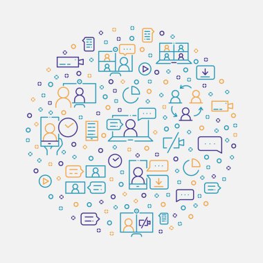 İnce çizgi simgelerinden oluşan çevrimiçi toplantı çemberi kavramı