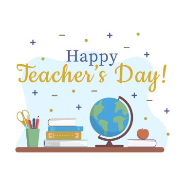 Öğretmenler günü afişi konseptin kutlu olsun. Kitaplı masa