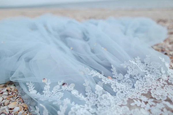 Fondo blu con tessuto e pizzo — Foto Stock