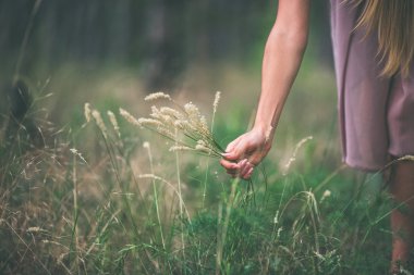 Kızın elini kuru ot ile