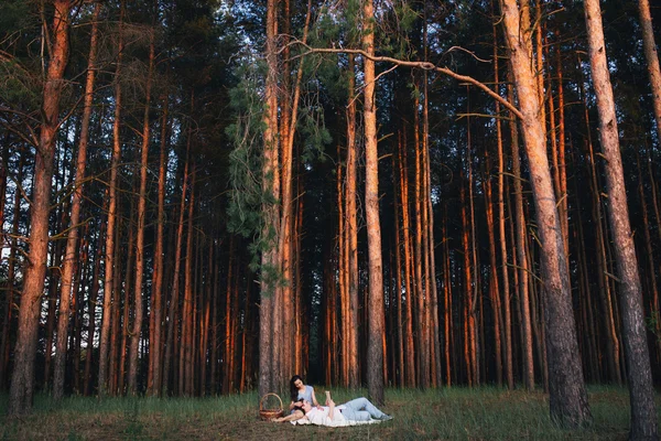 Couple lies in the wood — Stock Photo, Image