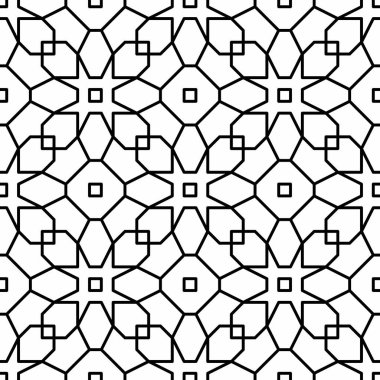 Düzenli iç içe geçen çizgilerden oluşan kusursuz siyah ve beyaz geometrik desen. Çeşitli yaratıcı projeler veya dekoratif öğeler için uygundur.