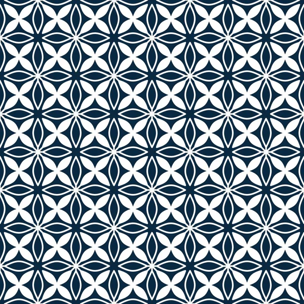 Seamless white line pattern, with simple four petal leaf shapes on a dark blue background. Suitable for various design purposes of textiles, tiles, wallpapers, backgrounds, etc.