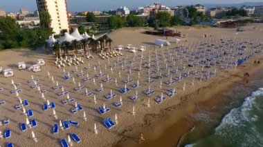 Aerial flight over the beach in Sunny Beach
