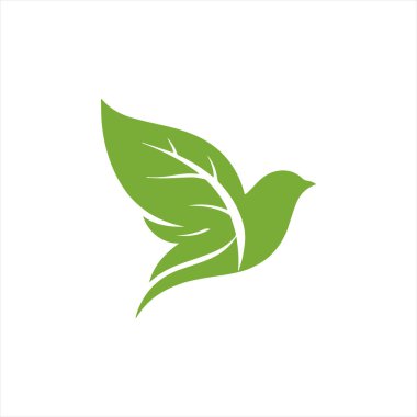 Beyaz arkaplanda yeşil yapraklı kuş logosu izole edildi