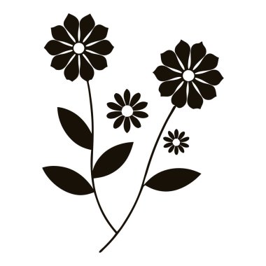 Beyaz arkaplan üzerine beyaz merkezli stilize siyah çiçekler