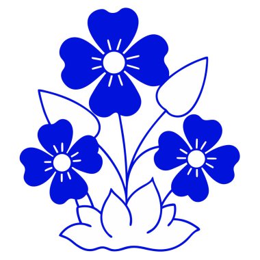 Şekillendirilmiş çiçek ve yapraklı mavi çiçek tasarımı