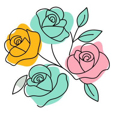 Soyut suluboya gül buketi, pastel renkli, çizgi resimli.