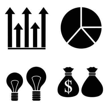 Büyüme fikirlerini temsil eden iş simgelerinin toplanması finans ve veri analizi