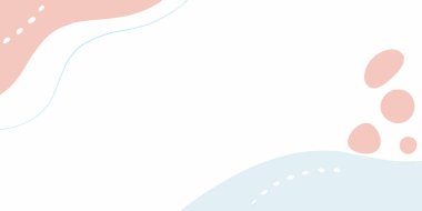 Yumuşak pastel, soyut organik şekiller ve temiz beyaz arkaplanda noktalar.