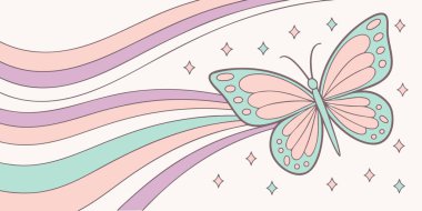 Dalgalı çizgileri ve parlak aksanıyla tuhaf pastel kelebek.