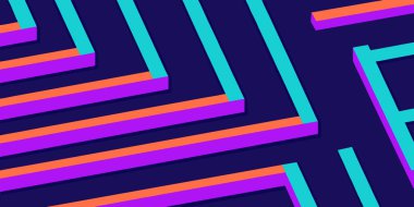 Parlak neon çizgileri ve koyu mavi arkaplanı olan soyut geometrik desen