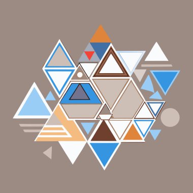 Üst üste binen üçgenlerin ve altıgenlerin sessiz renklerde soyut geometrik deseni