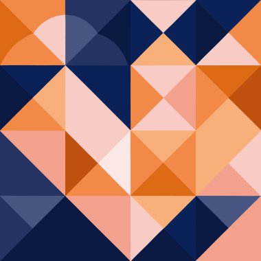 Sıcak turuncu ve serin mavi soyut şekilli geometrik desen