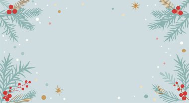 Yumuşak kış yılbaşı arka planında yemyeşil dallar ve kırmızı meyveler