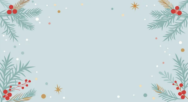 Yumuşak kış yılbaşı arka planında yemyeşil dallar ve kırmızı meyveler