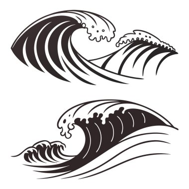 Beyaz arka planda izole edilmiş iki Japon okyanus dalgası.