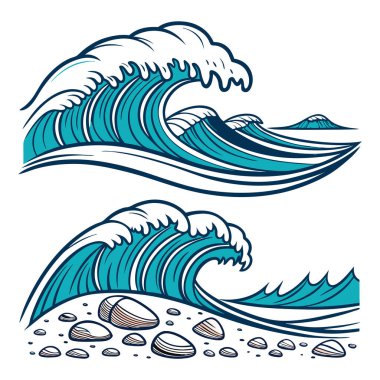 Stilize okyanus dalgaları kıyıya çakıl taşlarıyla çarpıyor.