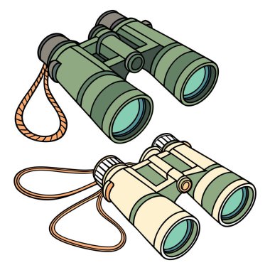 Beyaz arka planda izole edilmiş iki adet eski tip dürbün.