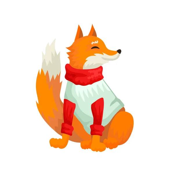 Raposas vermelhas em uma camisola de lã no inverno. Desenho de desenhos animados de crianças. Vetor. — Vetor de Stock