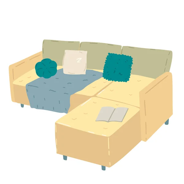 Sofá grande, muebles en el salón. Dibujo vectorial. — Vector de stock