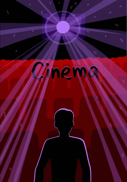 Silhouette of a man in an empty dark movie theater. Vector illustration — Stock Vector