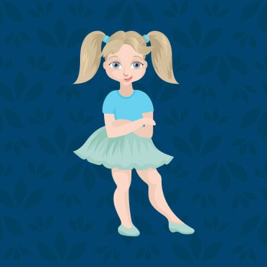 The girl the schoolgirl in a self satisfied pose. Put hands and smiles. Vector illustration vector The girl the schoolgirl in a self satisfied pose. Put hands and smiles. Vector illustration vector