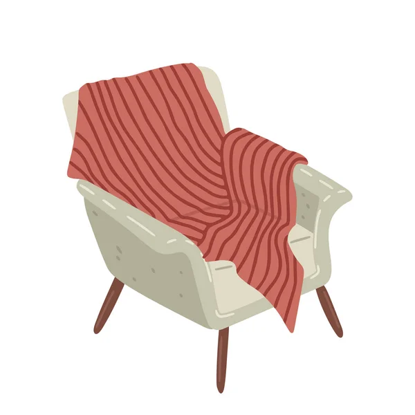Miękki drewniany fotel z kocem. Ilustracja izolowana wektora — Wektor stockowy