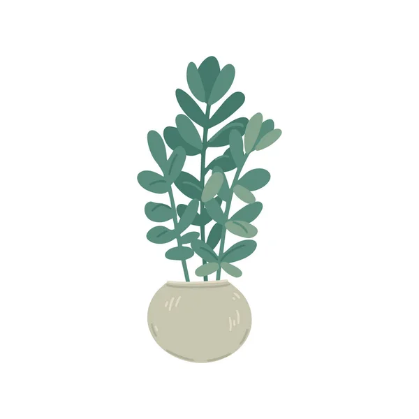 Flowerpot com uma planta, plantas de interior, elemento de decoração, design de interiores, floricultura. Desenho simples dos desenhos animados. Ilustração vetorial — Vetor de Stock