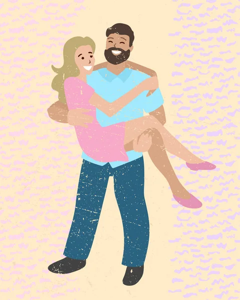 Mann trägt Frau in den Armen. Verliebtes Paar. Vektorillustration — Stockvektor