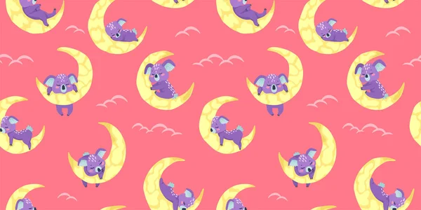 Diseño de niños. Dormir koala en la luna. Patrón de niños sin costuras, textura para textil y fondo. — Vector de stock