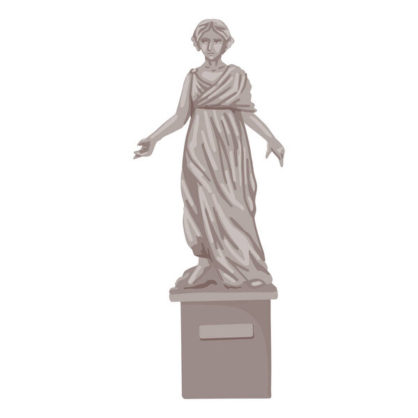Woman statue, landmark, museum piece, antique sculpture, Greek monument, girl in draped fabric. Stone man. Vector illustration.