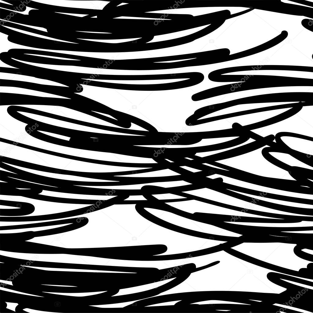 Seamless pattern with hand drawn marker strokes. Ink illustration. Isolated on white background. Hand drawn black elements. Vector design texture
