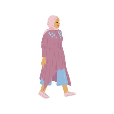 Arap modern kadın, kafasında başlık, portre ya da tamamen büyümüş bir kızın avatarı. Vektör çizgi film illüstrasyonu