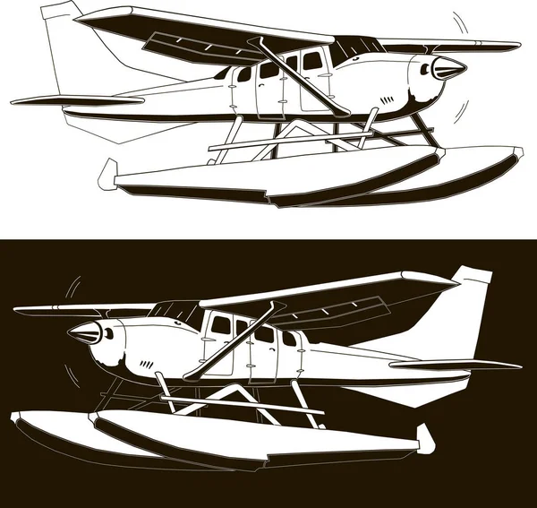 Einfarbige Skizze eines einmotorigen Wasserflugzeugs, 2 Optionen — Stockvektor