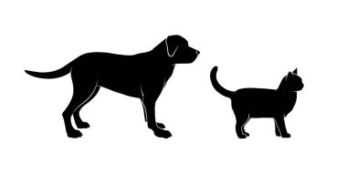 Beyaz arka planda kedi ve köpek silueti