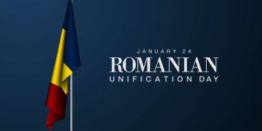 24 Ocak Romanya 'nın Birleşme Günü. Romanya bayrağı. Kartlar, afişler, posterler, sosyal medya ve daha fazlası için harika. Mavi arkaplan. 