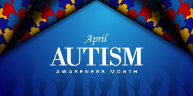April Is Autism Awareness Month. Cloth and hand. Great for cards, banners, posters, social media and more. Blue background.