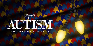 Nisan, Otizm Farkındalığı Ayıdır. Kumaş ve lamba. Kartlar, afişler, posterler, sosyal medya ve daha fazlası için harika. Siyah arkaplan.