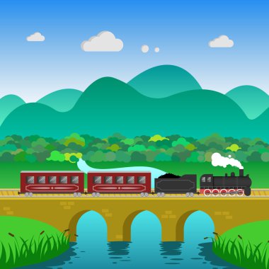 Tren Köprüsü dağ ve orman manzara