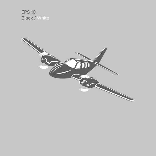 Small plane vector illustration. Twin engine propelled aircraft. — Stock Vector