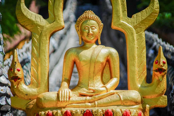 Gouden beeld van Boeddha met achtergrond wazig — Stockfoto