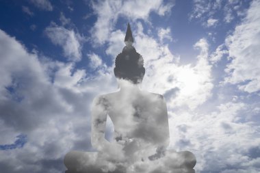 Abstract insert sky in image of Buddha with blue sky and cloud in background, prachuapkhirikhan,thailand,filtered image clipart