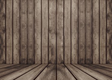mevcut ürün için eski grunge doku ahşap iç oda, perspektif ahşap zemin ve duvar, filtreli görüntü